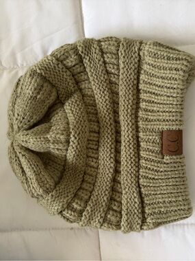 C.C Olive Knit Beanie - CC Logo Patch